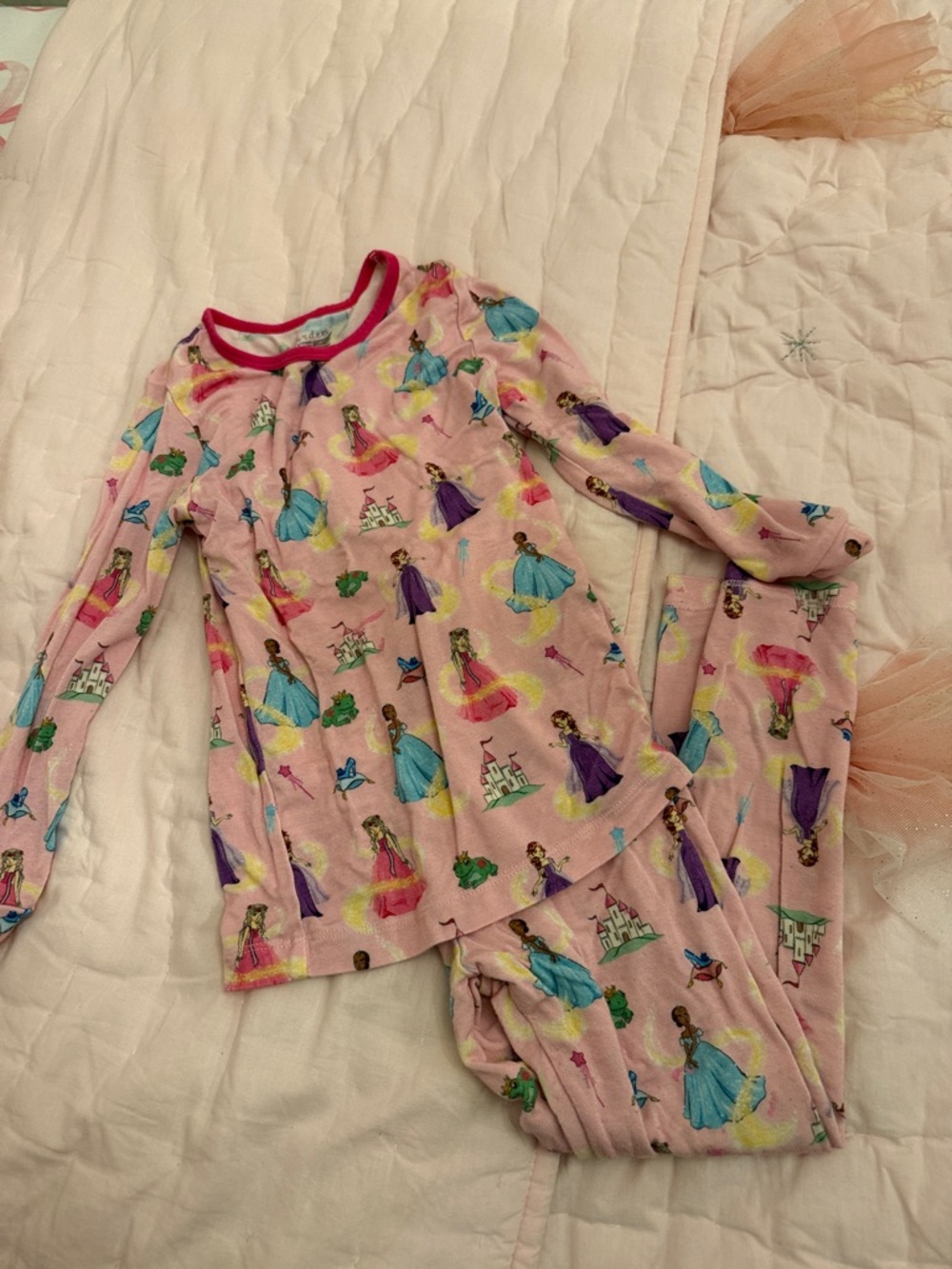 Girls' Pink Princess Print Pajama Set - Long Sleeve Two-Piece